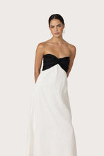 Load image into Gallery viewer, Melody Linen Maxi Dress in White Black
