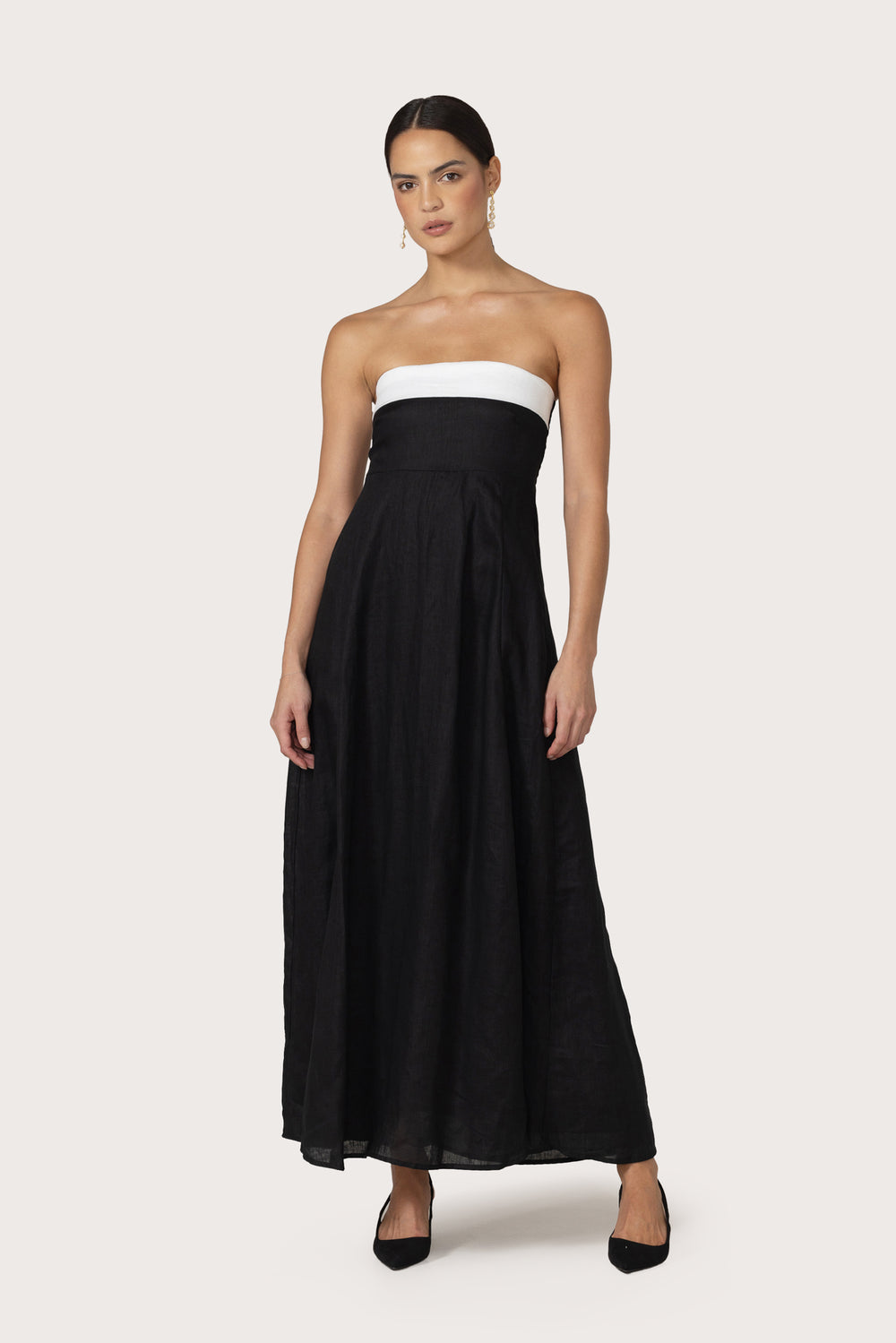 Alora Linen Maxi Dress in Black White