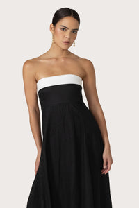Alora Linen Maxi Dress in Black White