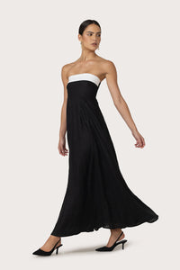Alora Linen Maxi Dress in Black White