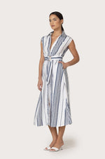 Load image into Gallery viewer, Chloe Belted Poplin Dress in Shadow Stripe
