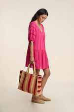 Load image into Gallery viewer, Selita Puff Sleeve Dress in Pink/Red
