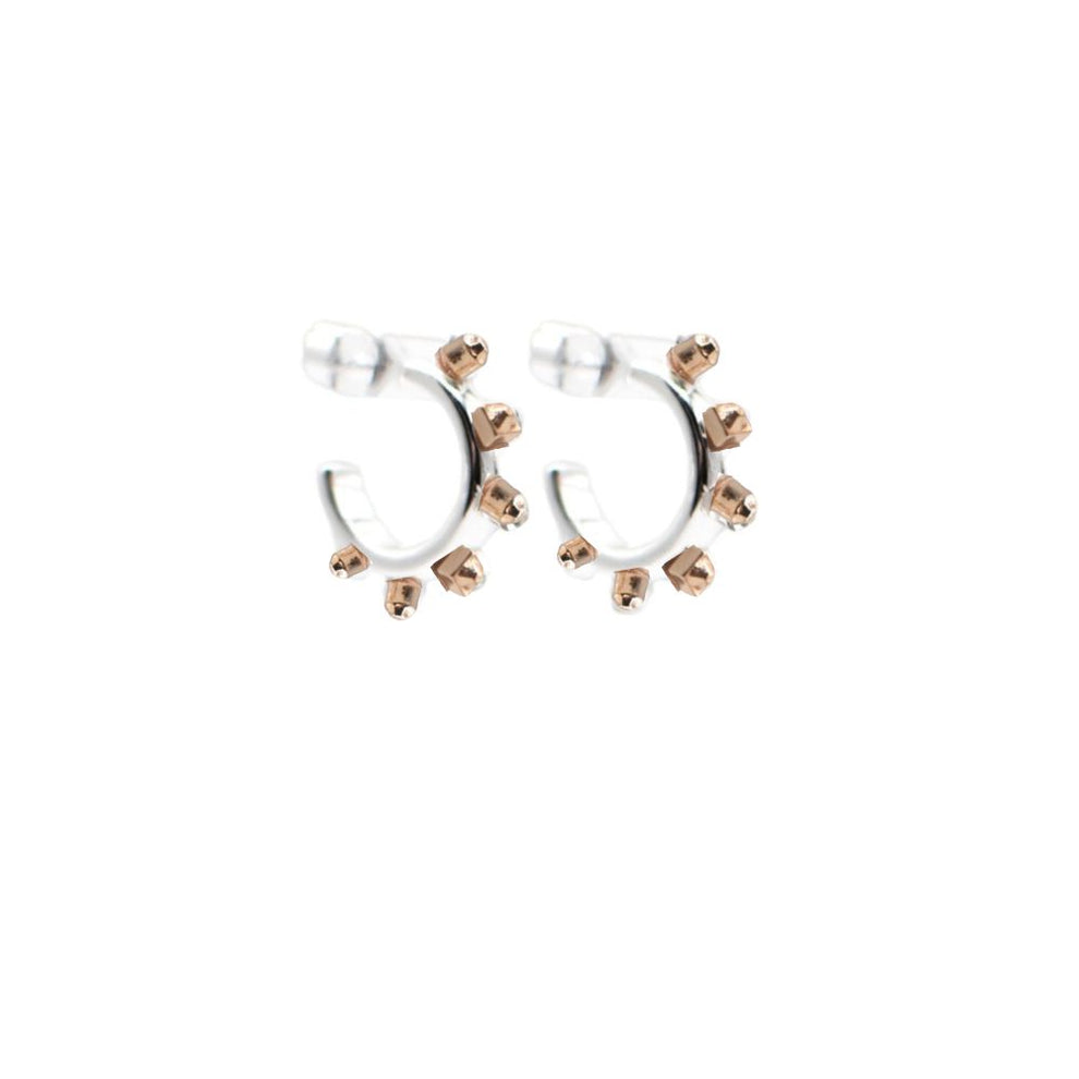 Mixed Metal Huggie Hoops Silver with Matte Gold Stones