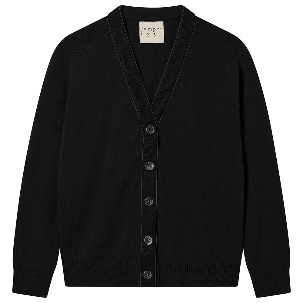 Cashmere Wool Velvet Little Cardigan in Black