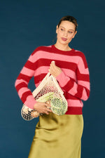 Load image into Gallery viewer, Brushed Stripe Crew Sweater in Ruby/Gossip Girl
