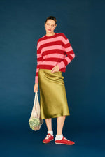 Load image into Gallery viewer, Brushed Stripe Crew Sweater in Ruby/Gossip Girl
