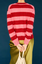 Load image into Gallery viewer, Brushed Stripe Crew Sweater in Ruby/Gossip Girl
