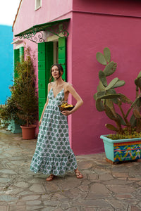 Louve Long Dress in Green Eyelet