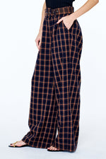 Load image into Gallery viewer, Plaid Wide Leg Pants in Navy/Brown Multi
