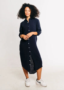 Girlfriend Midi Dress in Navy Linen