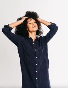 Girlfriend Midi Dress in Navy Linen