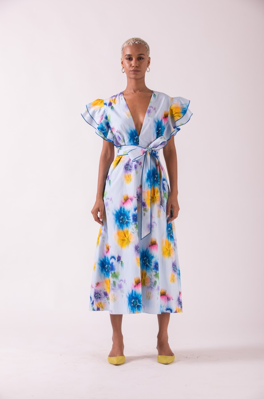 Meaghan Midi Dress in Blue Sky Floral