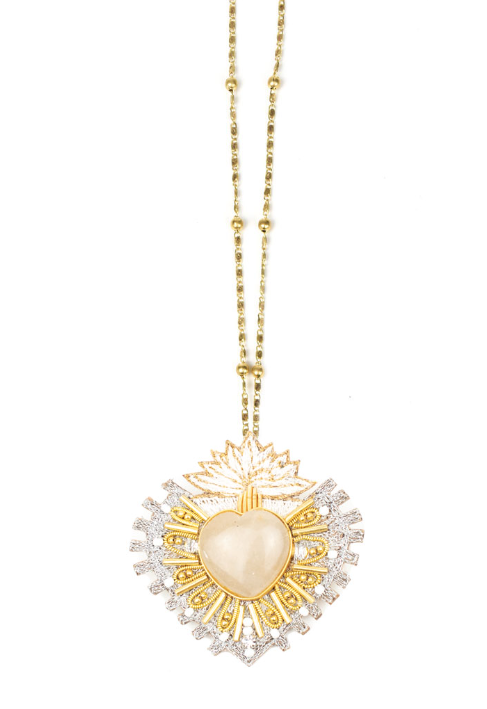 Rosana Medals Necklace in Pearl/Quartz