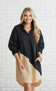 Preppy Asymmetrical Dress in Black/Khaki