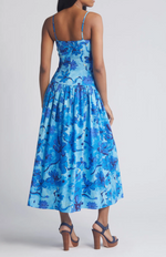 Load image into Gallery viewer, Shirred Midi Dress in Blue Multi
