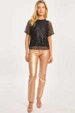 Load image into Gallery viewer, Carmen Openwork Sequin Top in Black
