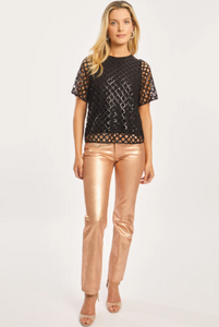 Carmen Openwork Sequin Top in Black