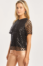 Load image into Gallery viewer, Carmen Openwork Sequin Top in Black
