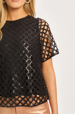 Load image into Gallery viewer, Carmen Openwork Sequin Top in Black
