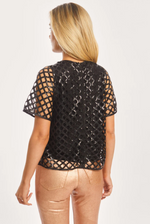 Load image into Gallery viewer, Carmen Openwork Sequin Top in Black
