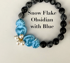 J' Adore Bracelet in Snow Flake Obsidian with Blue