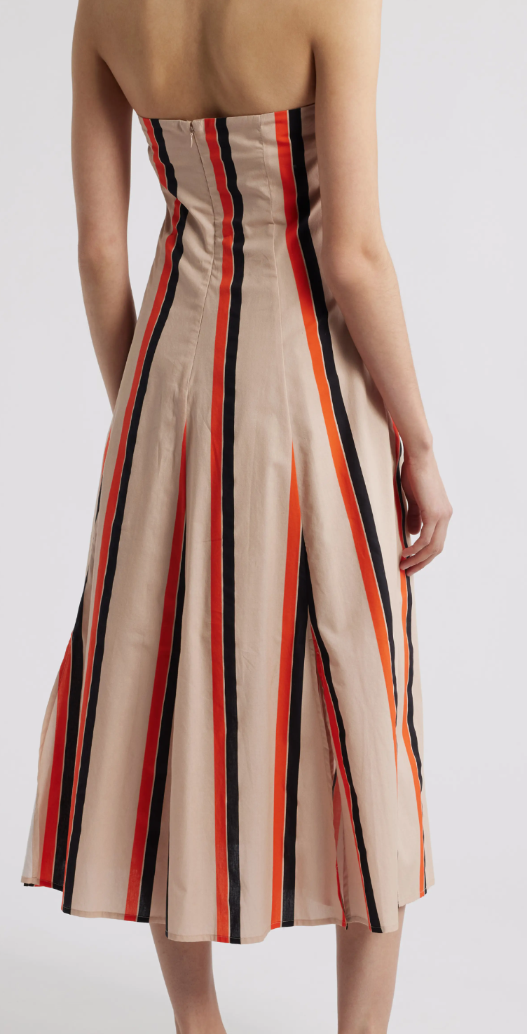 Amaranth Strapless Midi Dress in Orange Multi Stripe