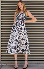 Load image into Gallery viewer, Popcorn Smocking Sleeveless Dress in Black/White

