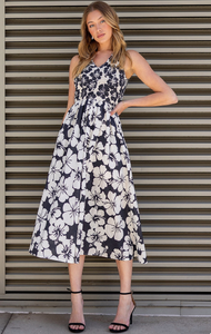 Popcorn Smocking Sleeveless Dress in Black/White