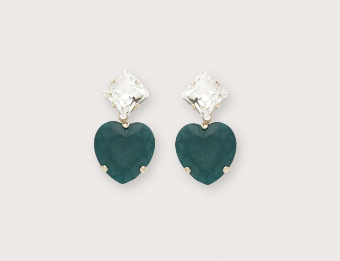 Poesie Heart and Stone Earring in Green