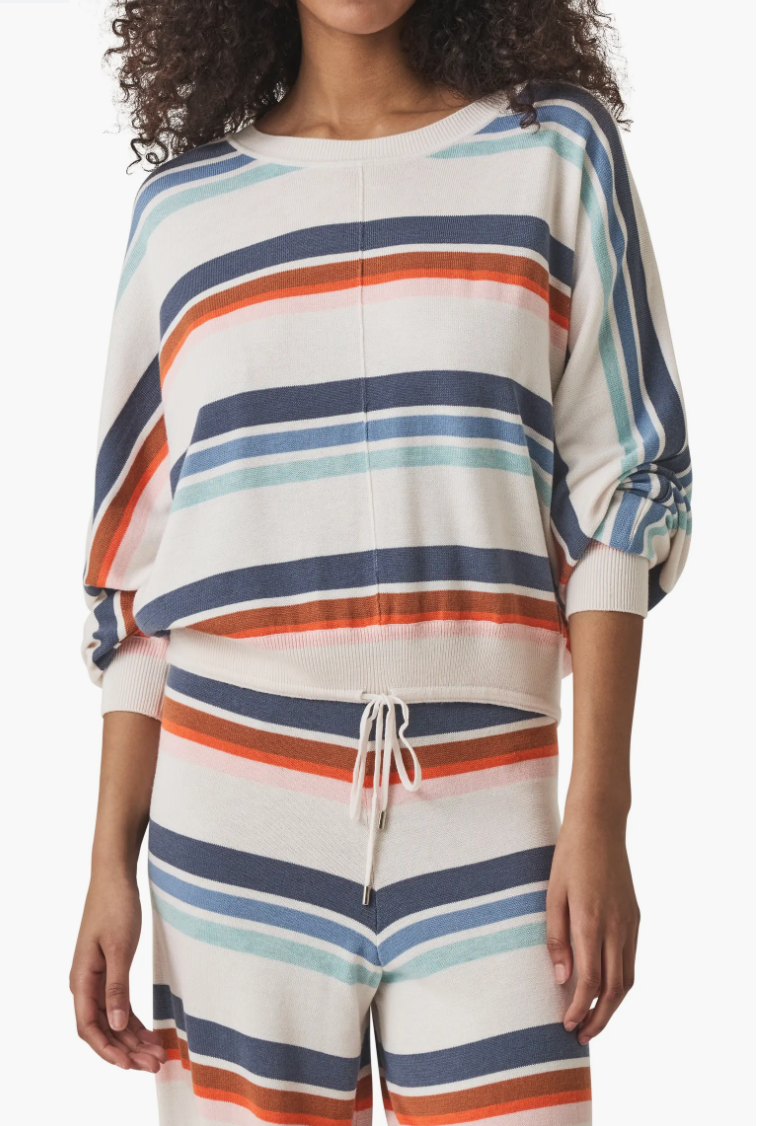 Polly Draw Tie Striped Sweater in Navy Multi
