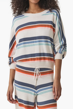 Load image into Gallery viewer, Polly Draw Tie Striped Sweater in Navy Multi
