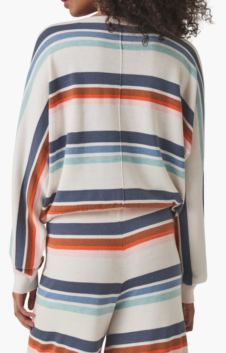 Polly Draw Tie Striped Sweater in Navy Multi