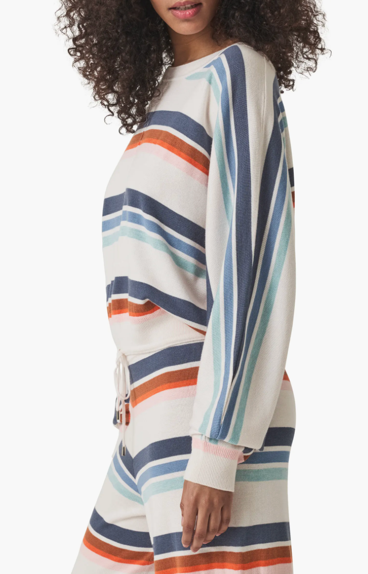 Polly Draw Tie Striped Sweater in Navy Multi