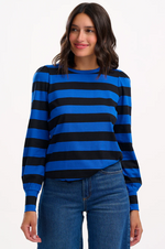 Load image into Gallery viewer, Griselda Jersey Top in Blue/Black Stripes
