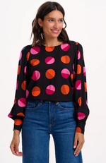 Load image into Gallery viewer, Ronnie Puff Sleeve Top in Black Split Polka Dot
