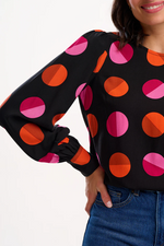 Load image into Gallery viewer, Ronnie Puff Sleeve Top in Black Split Polka Dot
