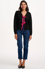 Load image into Gallery viewer, Philly Bow Cardigan in Black/Pink
