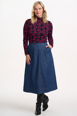 Load image into Gallery viewer, Annika Turtleneck Jersey Top in Black/Pink Doodle Stars
