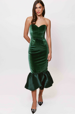 Load image into Gallery viewer, Laken Strapless Midi Dress in Emerald
