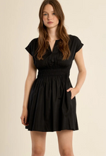 Load image into Gallery viewer, Smocked Waist Mini Dress in Black
