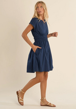 Load image into Gallery viewer, Smocked Waist Mini Dress in Navy

