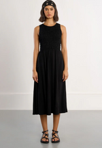 Load image into Gallery viewer, Smocked Midi Dress in Black
