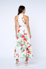 Load image into Gallery viewer, Halter Tiered Midi Dress in Strawberry Print
