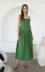Load image into Gallery viewer, Spaghetti Side Tie Midi Dress in Moss Green
