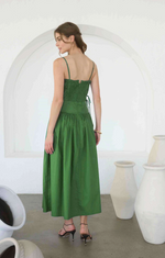 Load image into Gallery viewer, Spaghetti Side Tie Midi Dress in Moss Green
