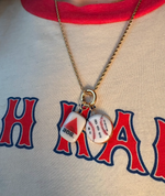 Load image into Gallery viewer, Noah Kahan 2026 Fenway Baseball &amp; Citgo Sign Charms on Gold Rope Chain w/ Carabiner
