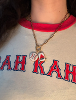 Load image into Gallery viewer, Noah Kahan 2026 Fenway Baseball &amp; Citgo Sign Charms on Large Gold Paperclip Chain w/ Attached Carabiner
