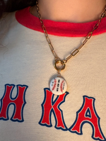 Load image into Gallery viewer, Noah Kahan 2026 Fenway Baseball Charm on Gold Paperclip Chain w/ Attached Carabiner
