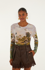 Load image into Gallery viewer, Countryside Landscape Jersey Blouse in Multi

