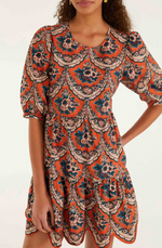 Load image into Gallery viewer, Victorian Floral Mini Dress in Terracotta
